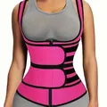 Gilet fitness snellente rosa e nero da donna con doppie cinghie regolabili - Taglia S / Top / Doppie Cinture Cerniera / Rosso rosa