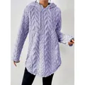 Elegant lavender fuzzy fleece hoodie with textured chevron pattern and adjustable drawstring - 3XL / Tops / Purple