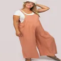 Tuta intera ampia in cotone e lino color terracotta per uno stile casual da donna - Arancione