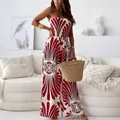 Eleganter rot-weißer trägerloser Jumpsuit mit weitem Bein und Tribal-Print-Taille - S / Rot