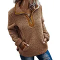 Sweat-shirt en polaire sherpa marron avec fermeture éclair quart - S / Hauts / Brun Foncé