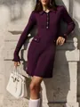 Elegant detail of purple ribbed knit dress with lapel and black contrast trim detail - Short Skirt in Purple / S