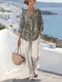 Conjunto playero para mujer con túnica estampada con cuello en V y pantalón ancho blanco - S / Top Y Pantalón / Caqui