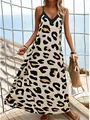 Vestido largo bohemio con estampado de leopardo para las vacaciones de verano detalle. - Caramelo