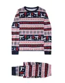 Tweeledige kerstpyjama set voor het gezin met rendier en hartjes patronen in blauw - Boven- En Onderstuk / Papa S