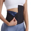 Ceinture de sudation réglable noire pour femme avec doublure sauna bleue et crochets - 4XL/5XL / Boucle PU Bleu à 3 Rangs