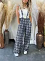Bohemian style floor-length printed wide-leg jumpsuit for casual temperament commute - S / Top And Bottom / Navy Blue Geometric Print