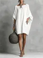 Abito corto in cotone e lino bianco vestibilità comoda con maniche a pipistrello stile boho - Taglia S / Vestiti / Bianco