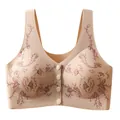 New Chinese style front-closure wireless bra with elegant floral print and push-up support - M / Tops / Nude