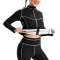 Ensemble sauna noir pour femmes avec coutures contrastées et doublure thermique argentée - S / Hauts / Noir Avec Coutures Grises