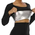 Gilet de sauna noir pour femme avec doublure argentée pour le fitness et la taille - S/M / Haut Et Bas / Noir (Doublé Argent)