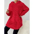 Cozy red jacquard fleece hoodie with drawstring and long sleeves for winter fashion - 3XL / Tops / Red