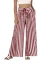 Detailed shot of red and white striped high-waisted wide-leg trousers for women - Peach