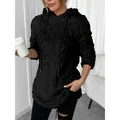Sudadera con capucha texturizada negra con cordón para mujer, vista de variante SKU - 3XL / Tops / Negro