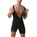 Body de sauna noir pour hommes avec doublure bleue capturant la chaleur pour le fitness - S / Haut Et Bas / Style Enduit Bleu