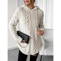 Elegante sudadera con capucha de forro polar beige claro con trenzas para mujer - 3XL / Tops / Albaricoque