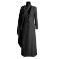 Elegante cappotto lungo nero con collo a sciarpa asimmetrico drappeggiato da donna - Taglia M / Top / Nero