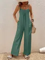 Tuta verde elegante con scollo a V, gamba larga e comode tasche laterali estive - Verde