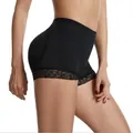 Culotte gainante rembourrée noire à taille haute avec bordure en dentelle élégante - S / Bas / Noir