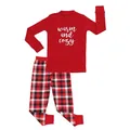 Tweeledige kerstpyjama voor kinderen met rood shirt en rood-zwarte ruitjesbroekset - Papa S / Boven- En Onderstuk