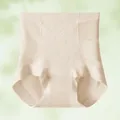 Beige high-waist tummy control shapewear panties featuring elegant Chinese floral embroidery - M / Nude