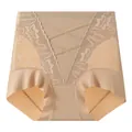 Seamless high-waisted tummy control panties for women with lace mesh and beige finish - M / Nude