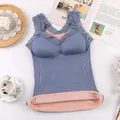 Blue seamless lace thermal tank top with warm fleece lining and built-in bra pads - One Size / Tops / Sapphire Blue