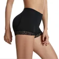 Black padded butt lifter shorts with elegant lace trim for women shapewear control - S / Bottoms / Black