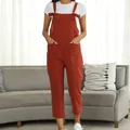 Casual orange-red plus size overalls jumpsuit with tie straps and front pockets - S / Jumpsuits / Burgundy