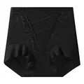 High-waisted seamless belly control panties in black with lace and cross straps. - M / Black