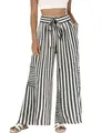 Women's high-waisted black and white striped wide-leg pants with tie waist detail - Black
