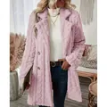 Eleganter rosa Plüschmantel für Damen mit Reverskragen und zweireihiger Knopfleiste - S / Oberteile / Rosa
