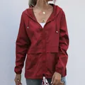 Lightweight burgundy women's zip-up hooded rain jacket for outdoor hiking adventures - Burgundy