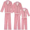 Family matching red and white striped Christmas pajamas set with green piping trim - 6m / Set