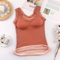 Canotta termica donna color terracotta con bordo in pizzo e morbida fodera in pile - Taglia unica / Top / Colore caramello