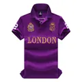 Casual purple short-sleeved cotton polo shirt with golden London embroidery for men - 6XL / Tops / Purple (TS33-2LONDON)