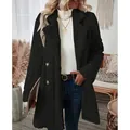 Warmer schwarzer Fleece-Mantel für Damen mit Doppelreiher-Knöpfen für Freizeitlook - S / Oberteile / Schwarz