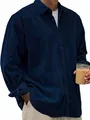Chemise décontractée en velours côtelé bleu marine pour hommes à manches longues - Bleu foncé