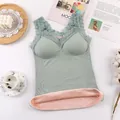 Débardeur thermique vert sauge pour femme avec dentelle délicate et doublure polaire - Taille unique / Hauts / Vert clair