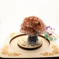 Detailed view of handmade crystal gravel fortune tree on engraved wooden base for desk decor - 5cm*4.2cm / Gold Sandstone