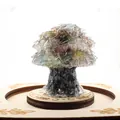 Colorful natural crystal stone resin tree ornament on an engraved wooden display base - 5cm*4.2cm / Rainbow Stone