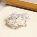 Decorative white natural crystal stone resin frog figurine with elegant gold foil accents - White Turquoise / 6.5x5.5cm With Box
