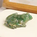 Handmade green natural crystal stone resin frog figurine with elegant gold foil flakes - Aventurine Jade / 6.5x5.5cm With Box