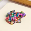 Figura decorativa de rana de resina epoxi con piedras de cristal natural de colores - Concha de Siete Colores / 6.5x5.5cm Con Caja