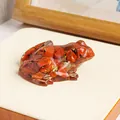 Elegante figura de rana de jaspe rojo hecha a mano con escamas de oro en resina epoxi - Ágata roja / 6.5x5.5cm Con Caja