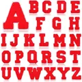 Full set of 26 red chenille embroidered varsity alphabet letter patches for DIY decor - Full Alphabet Set Red on White / Set of 26