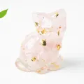 Cute handmade pink rose quartz crystal resin cat figurine with elegant gold leaf accents - 3.2*3.3*4cm / Rose Quartz