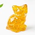 Cute amber resin cat figurine with crystal stones for home and office desk decor - 3.2*3.3*4cm / Citrine