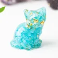 Handmade blue crystal resin cat figurine with gold foil for cute desktop decoration - 3.2*3.3*4cm / Aquamarine