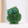 Green owl figurine handcrafted with crystal gravel and resin for unique home decoration - Green Glass Owl / Approx 5x6cm